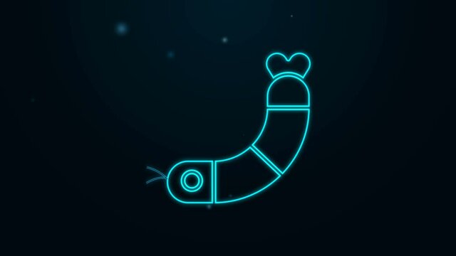 Glowing neon line Shrimp icon isolated on black background. 4K Video motion graphic animation