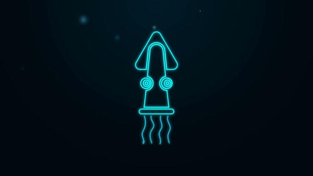 Glowing neon line Octopus icon isolated on black background. 4K Video motion graphic animation