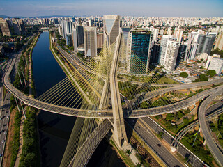 Cable-stayed bridge in the world. Sao Paulo city, Brazil, South America. 