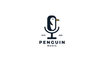 cute penguin and music logo icon vector