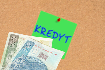 Eine Pinnwand, Geld Polnische Zloty PLN und Kredit