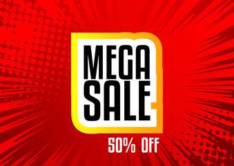 Comic book sale banner, social media post template. Cartoon colored promotion poster. Vector comics premium backdrop illustration.