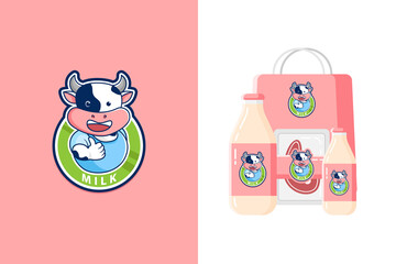 Illustration of cute cow mascot, perfect for dairy products or beef