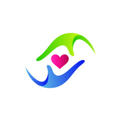 Obraz premium Hand with hearts logo in vector