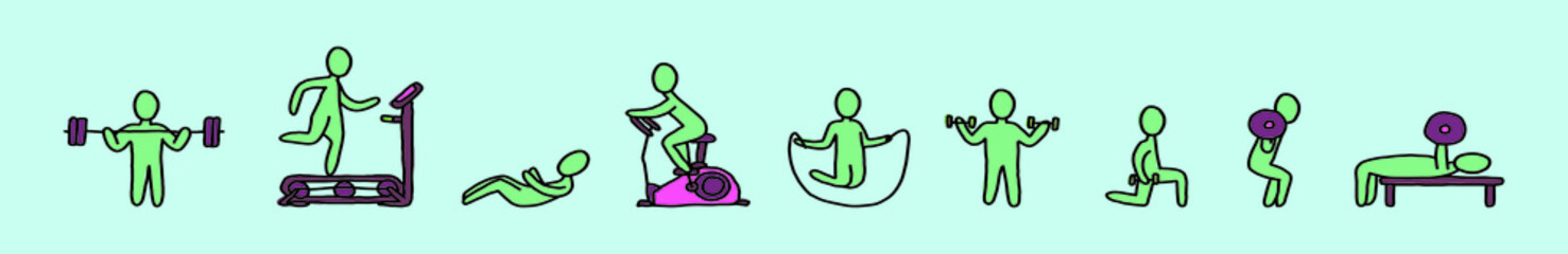 Fototapeta premium set of people exercising for health and fitness cartoon icon design template with various models. vector illustration isolated on blue background