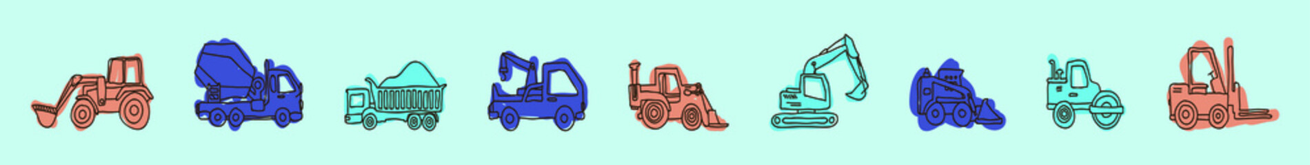 Fototapeta premium set of industrial transportation cartoon icon design template with various models. vector illustration isolated on blue background