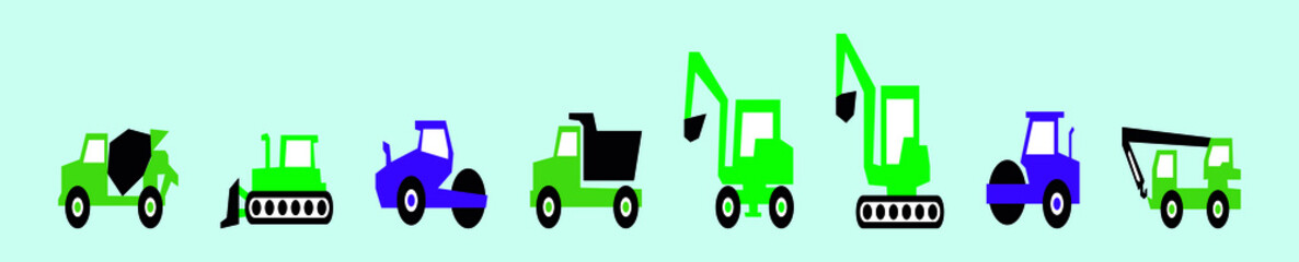 set of industrial transportation cartoon icon design template with various models. vector illustration isolated on blue background