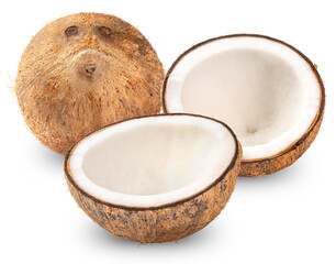Coconut isolated on white background, Collection of Tropical fruit coconut on white With clipping path.