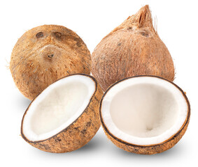 Coconut isolated on white background, Collection of Tropical fruit coconut on white With clipping path.