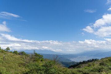 秋の高ボッチ高原から諏訪湖を望む