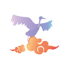 clouds and heron oriental on white background