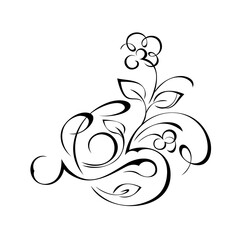 ornament 1305. decorative element with stylized flowers, leaves and swirls in black lines on a white background