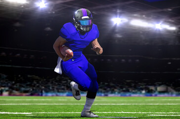 American football quarterback running on field