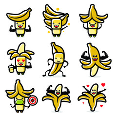 Illustration vector of cartoon banana mascot. This vector good for banana flavour drink or tonic