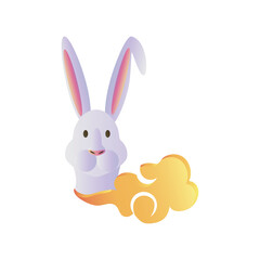 mid autumn festival, rabbit with cloud on white background