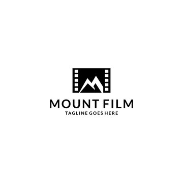Illustration abstract film reel logo design with mountain outdoor logo template