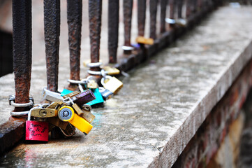 Lots of love padlocks on the fence.