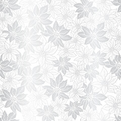 Seamless Christmas pattern with poinsettia on silver background design