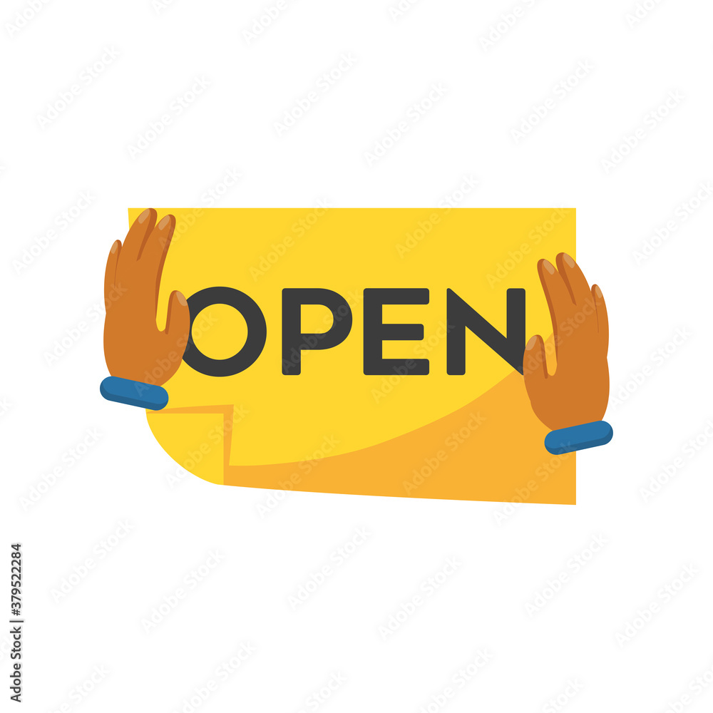 Poster hands holding paper with open text detailed style icon vector design
