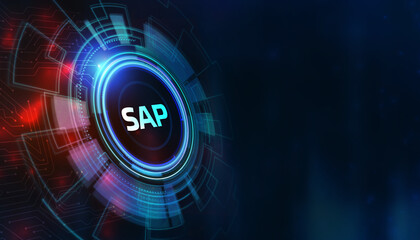 SAP System Software Automation concept on virtual screen data center. Business, modern technology, internet and networking concept.
