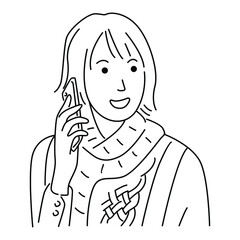 Vector illustration of cute girl call someone with mobile phone. Vector illustration isolated on white background