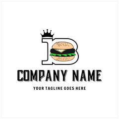 Initial Letter B with Crown Isolated Burger Inside Logo Design