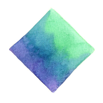 Abstract emerald green, purple and navy blue square watercolor hand painting banner for decoration.