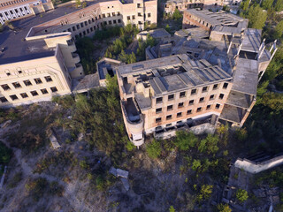 Obraz premium Abandoned construction site of Hospital. (aerial drone image)Abandoned at 1991,during Ukrainian undependence crisis. Kiev Region,Ukraine