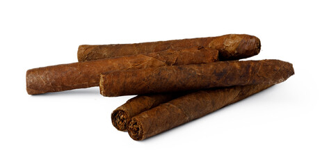 Bunch of hand rolled cigars isolated on white