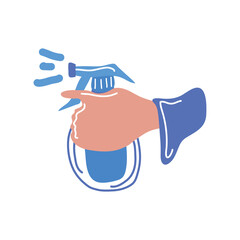 hand holding desinfectant bottle detailed style icon vector design