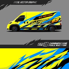 Car wrap decal graphic design. Abstract stripe racing background designs for wrap cargo van, race car, pickup truck, adventure vehicle. Eps 10