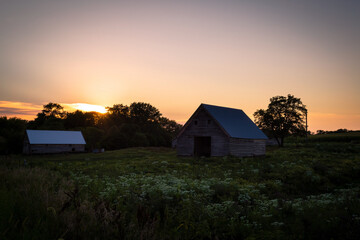 sunset over the farm