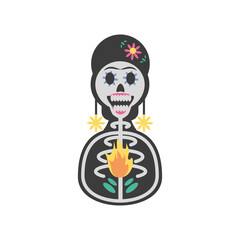 Mexican day of dead woman skull detailed style icon vector design