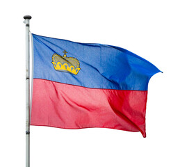 Fototapeta na wymiar Flag of Liechtenstein waving. Isolated over white background