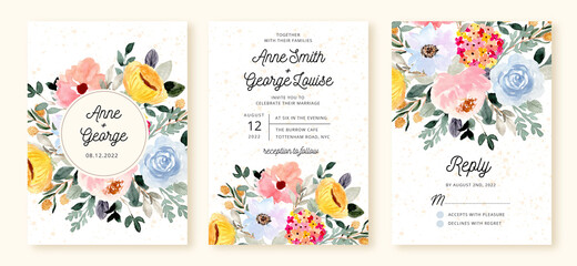 wedding invitation set with floral blossom watercolor
