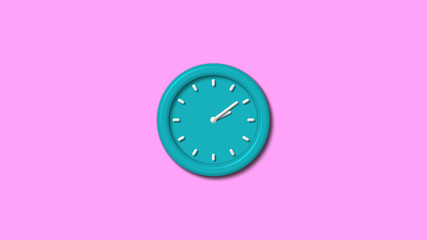 Amazing cyan color 3d wall clock isolated on pink light background,clock isolated