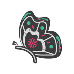 Mexican day of dead butterfy skull detailed style icon vector design