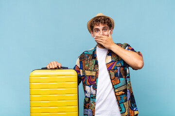 young man laughing at you, pointing to camera and making fun of or mocking you. holidays concept