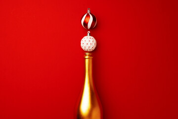 New year background with champagne bottle flat lay