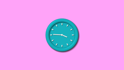 Amazing cyan color 3d wall clock isolated on pink light background,clock isolated