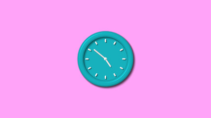 Amazing cyan color 3d wall clock isolated on pink light background,clock isolated