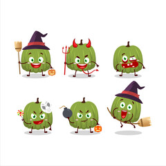 Obraz premium Halloween expression emoticons with cartoon character of green pumpkin