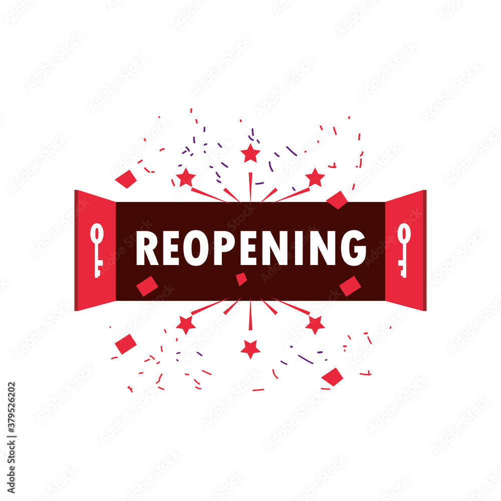 Poster reopening on banner with keys detailed style icon vector design