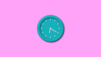 Amazing cyan color 3d wall clock isolated on pink light background,clock isolated