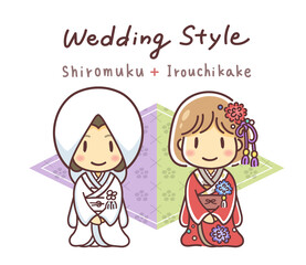 和装の結婚式の服装（白無垢と色打掛）