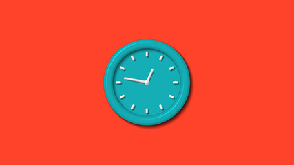 New cyan color 3d wall clock isolated on red background,clock isolated