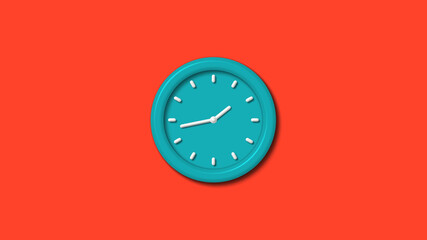 New cyan color 3d wall clock isolated on red background,clock isolated