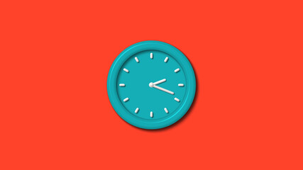 Amazing cyan color 3d wall clock isolated on red background,clock isolated