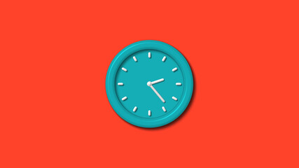 Amazing cyan color 3d wall clock isolated on red background,clock isolated