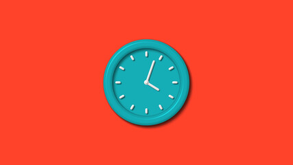 Amazing cyan color 3d wall clock isolated on red background,clock isolated